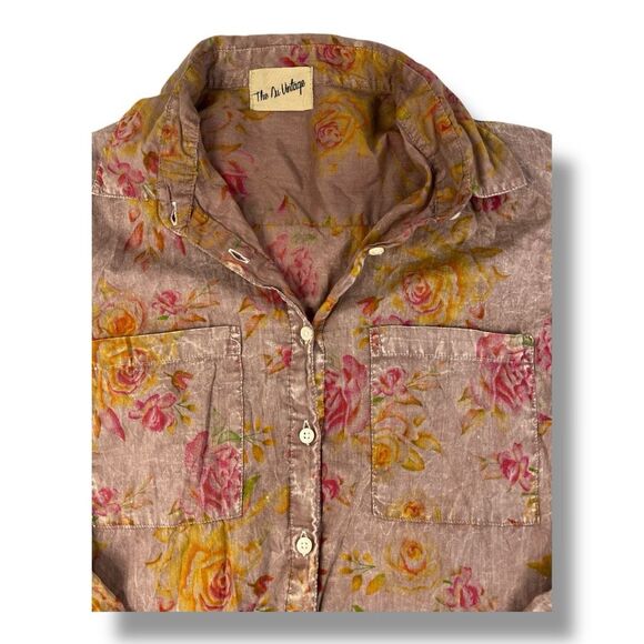 The Nu Vintage Button Front Floral Distressed Top Size Large - Picture 2 of 5